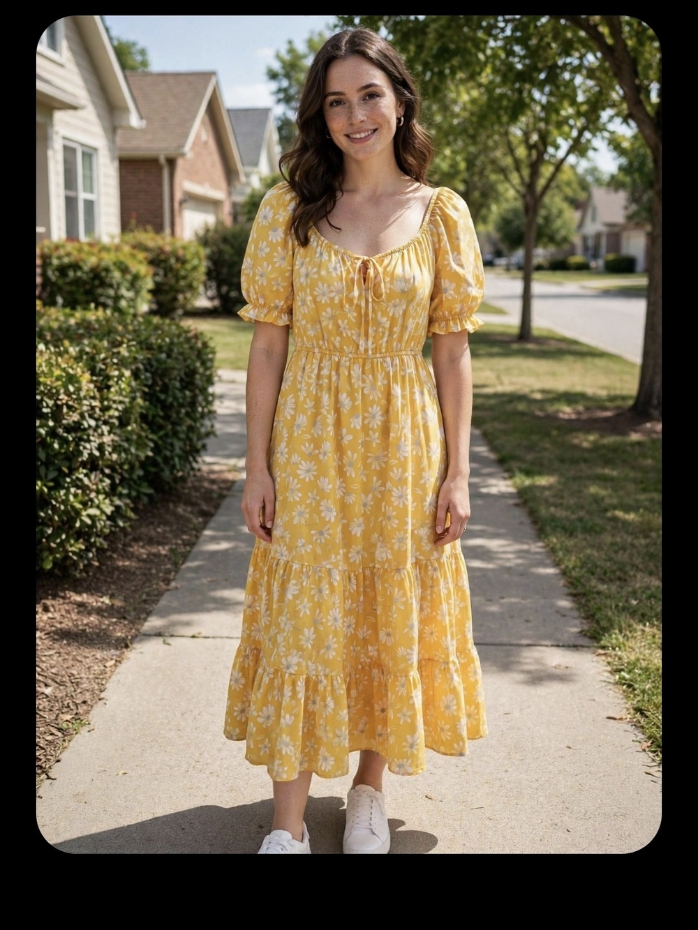 Blush Yellow Floral Puff-Sleeve Maxi Dress